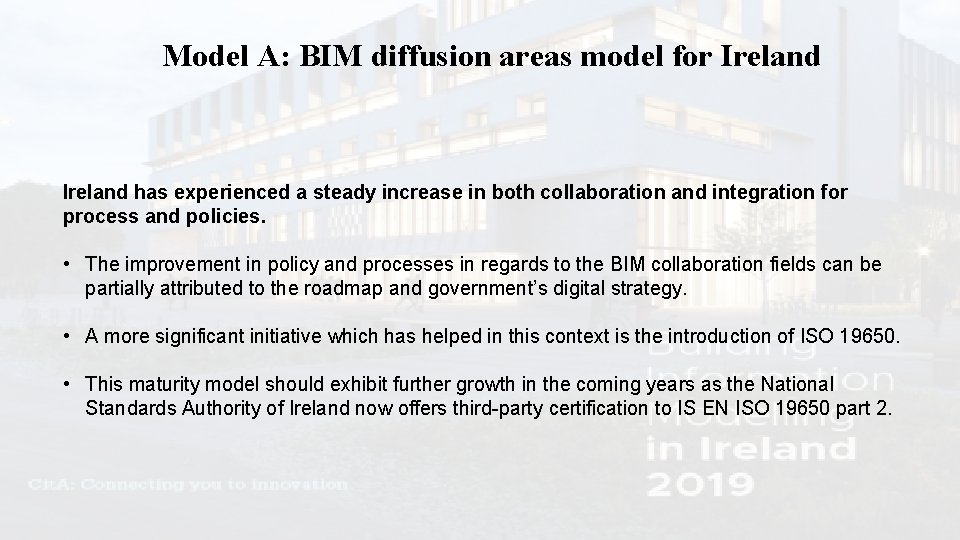 Model A: BIM diffusion areas model for Ireland has experienced a steady increase in