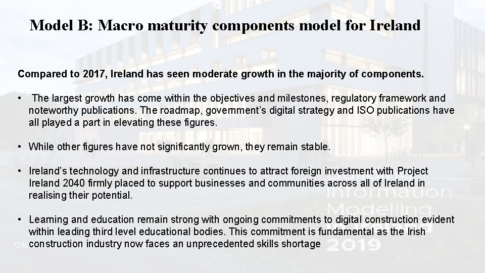 Model B: Macro maturity components model for Ireland Compared to 2017, Ireland has seen