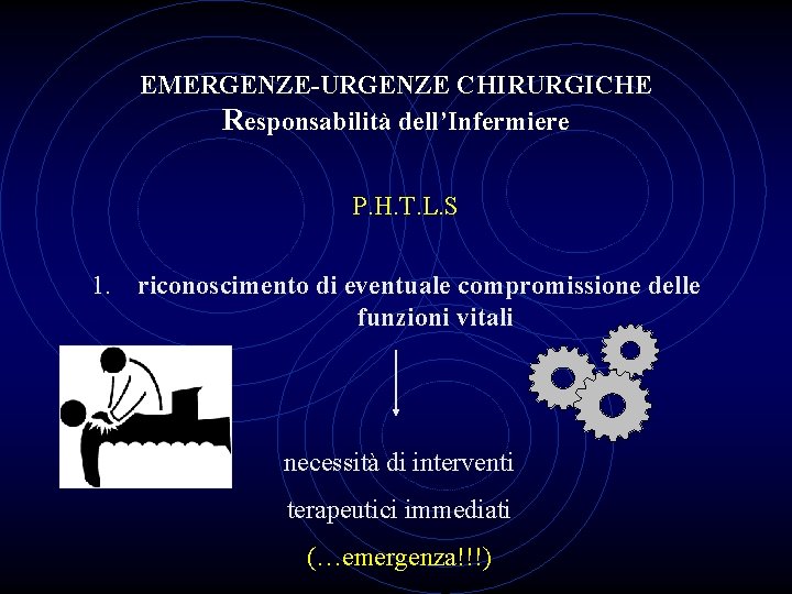 EMERGENZE-URGENZE CHIRURGICHE Responsabilità dell’Infermiere P. H. T. L. S 1. riconoscimento di eventuale compromissione