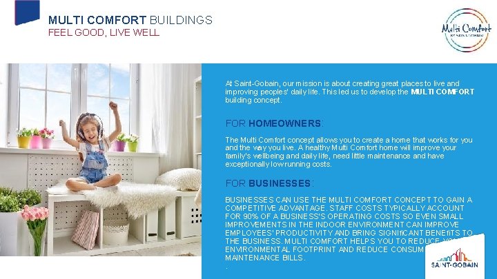 MULTI COMFORT BUILDINGS FEEL GOOD, LIVE WELL At Saint-Gobain, our mission is about creating