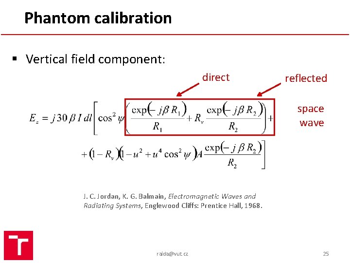 Phantom calibration § Vertical field component: direct reflected space wave J. C. Jordan, K.