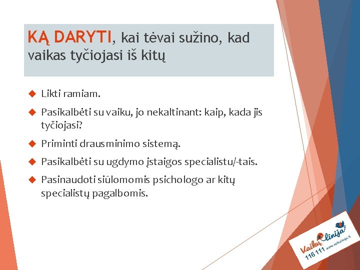 KĄ DARYTI, kai tėvai sužino, kad vaikas tyčiojasi iš kitų Likti ramiam. Pasikalbėti su