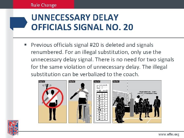 Rule Change UNNECESSARY DELAY OFFICIALS SIGNAL NO. 20 § Previous officials signal #20 is