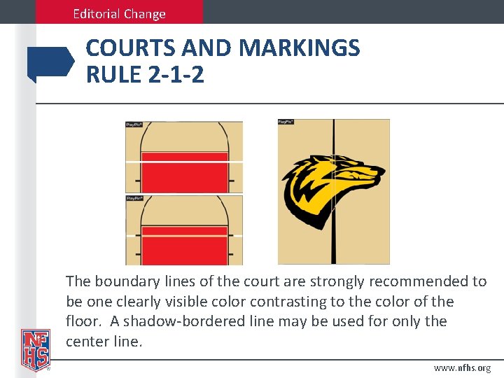 Editorial Change COURTS AND MARKINGS RULE 2 -1 -2 The boundary lines of the