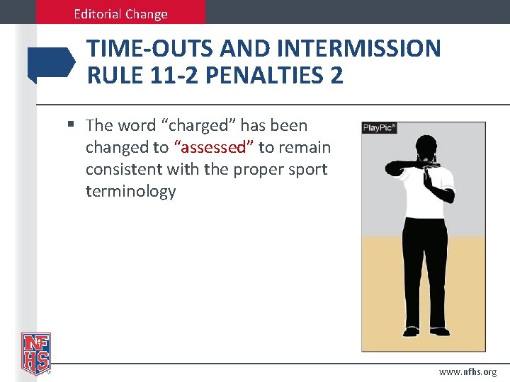 Editorial Change TIME-OUTS AND INTERMISSION RULE 11 -2 PENALTIES 2 § The word “charged”