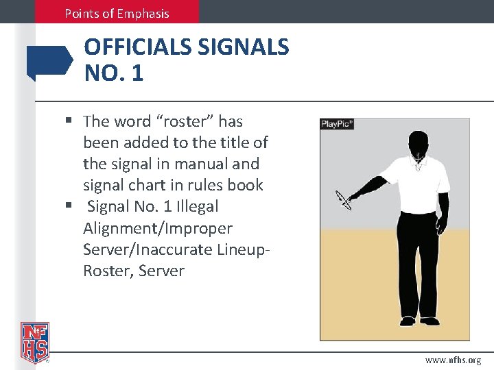 Points of Emphasis OFFICIALS SIGNALS NO. 1 § The word “roster” has been added