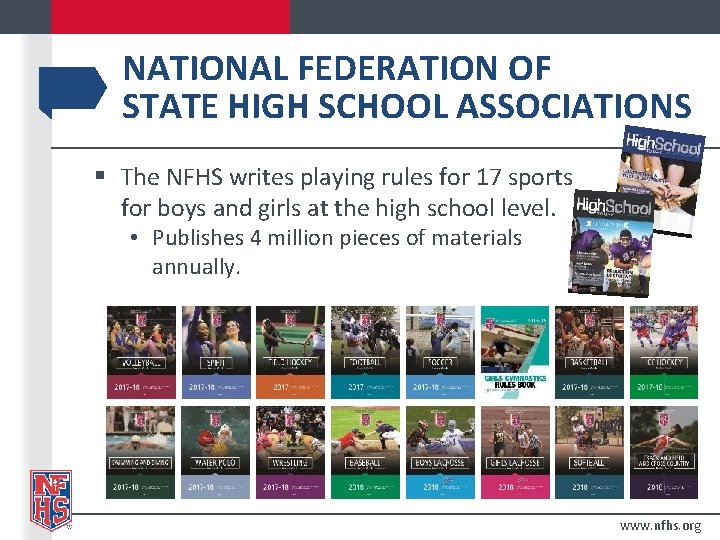 NATIONAL FEDERATION OF STATE HIGH SCHOOL ASSOCIATIONS § The NFHS writes playing rules for
