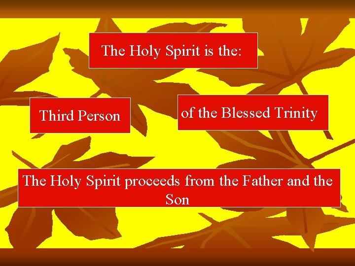 The Holy Spirit is the: Third Person of the Blessed Trinity The Holy Spirit