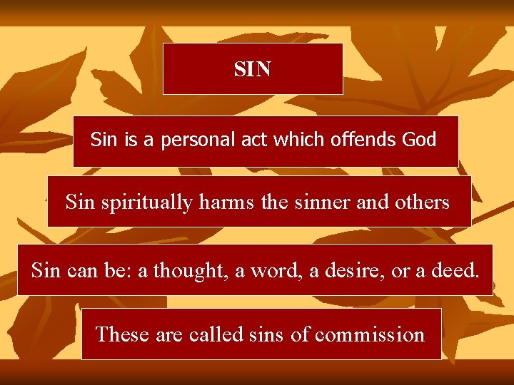 SIN Sin is a personal act which offends God Sin spiritually harms the sinner