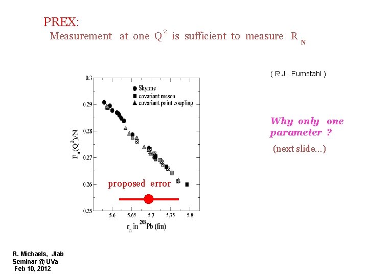 PREX: 2 Measurement at one Q is sufficient to measure R N ( R.