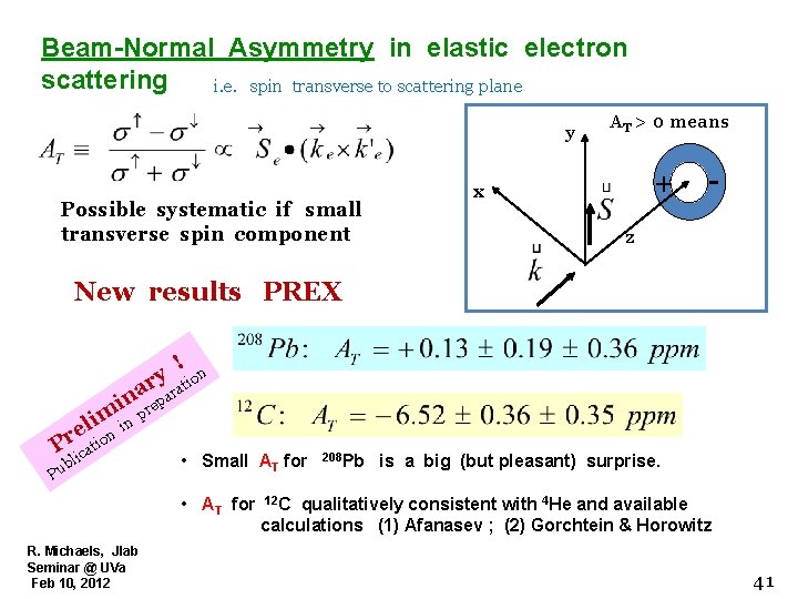 Beam-Normal Asymmetry in elastic electron scattering i. e. spin transverse to scattering plane y
