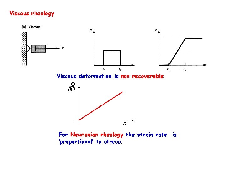 Viscous rheology Viscous deformation is non recoverable For Newtonian rheology the strain rate is
