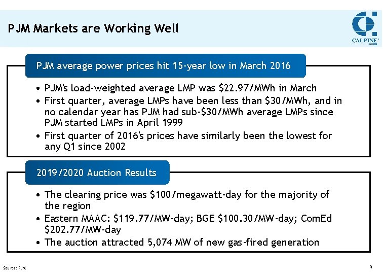 PJM Markets are Working Well PJM average power prices hit 15 -year low in