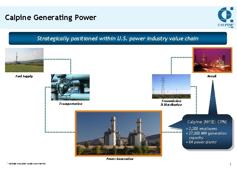 Calpine Generating Power Strategically positioned within U. S. power industry value chain Fuel Supply