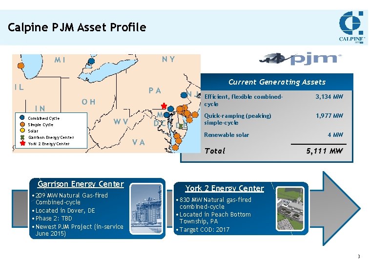 Calpine PJM Asset Profile Current Generating Assets Combined Cycle Simple Cycle Solar Garrison Energy