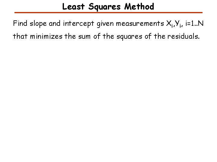 Least Squares Method Find slope and intercept given measurements Xi, Yi, i=1. . N