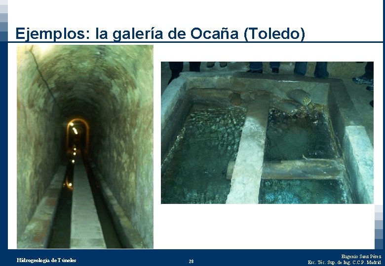 Ejemplos: la galería de Ocaña (Toledo) Hidrogeología de Túneles 28 Eugenio Sanz Pérez Esc.