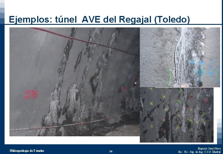 Ejemplos: túnel AVE del Regajal (Toledo) Hidrogeología de Túneles 34 Eugenio Sanz Pérez Esc.