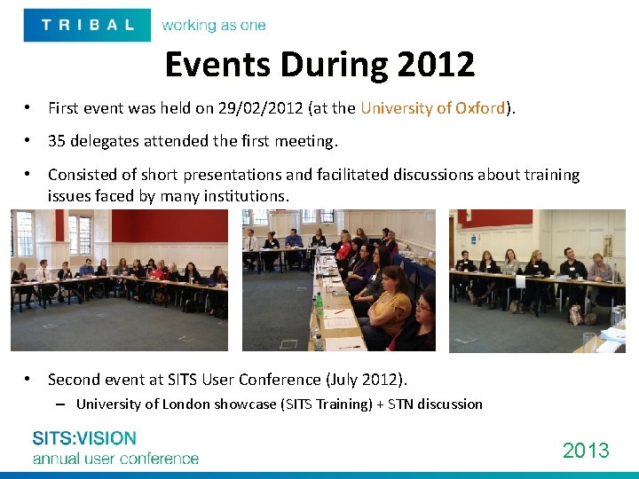 Events During 2012 • First event was held on 29/02/2012 (at the University of