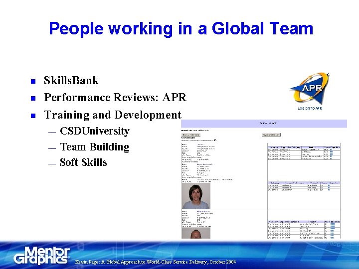 People working in a Global Team n n n Skills. Bank Performance Reviews: APR