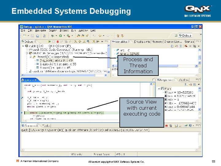 Embedded Systems Debugging Process and Thread Information Source View with current executing code All