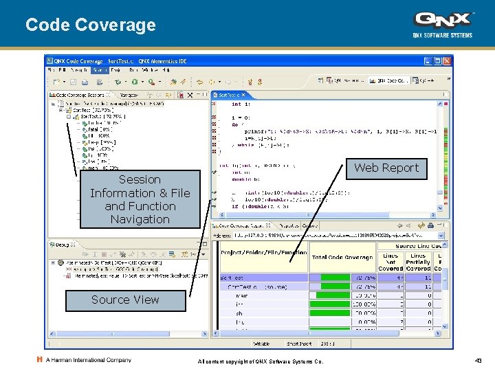 Code Coverage Web Report Session Information & File and Function Navigation Source View All