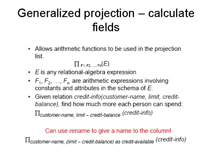 Generalized projection – calculate fields 