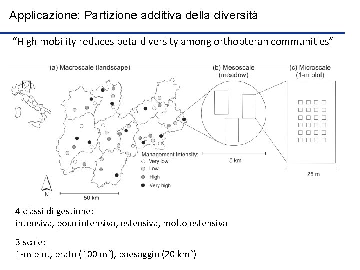 Applicazione: Partizione additiva della diversità “High mobility reduces beta-diversity among orthopteran communities” 4 classi