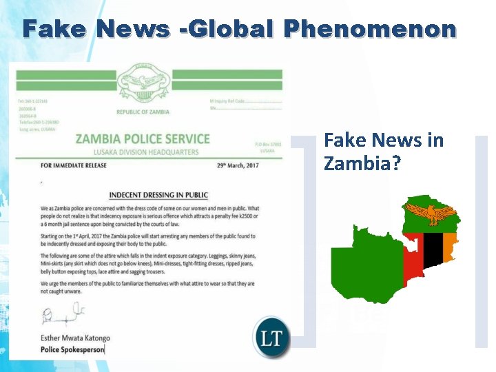 Fake News -Global Phenomenon Fake News in Zambia? 