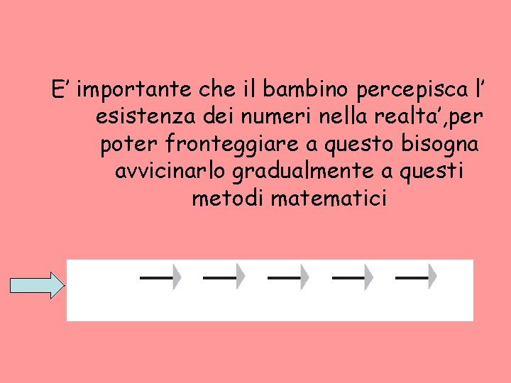 E’ importante che il bambino percepisca l’ esistenza dei numeri nella realta’, per poter