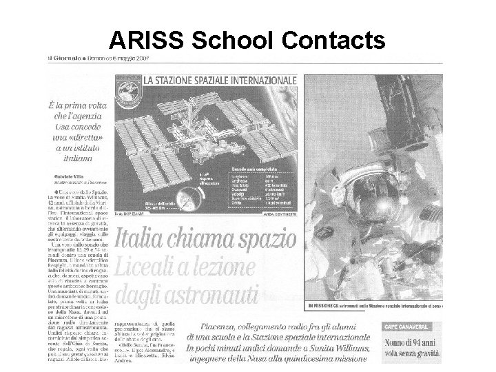 ARISS School Contacts 