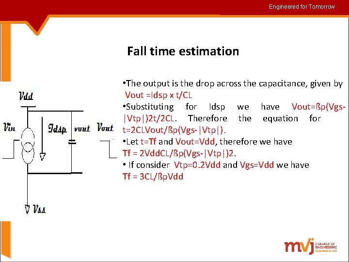 Engineered for for. Tomorrow Fall time estimation • The output is the drop across