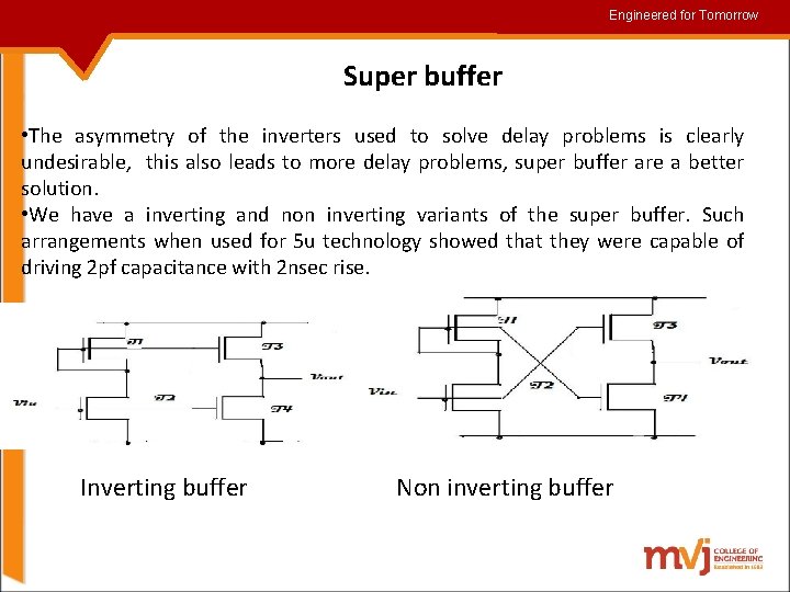 Engineered for for. Tomorrow Super buffer • The asymmetry of the inverters used to