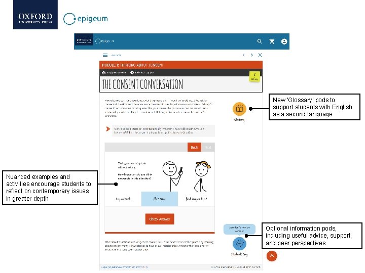 New ‘Glossary’ pods to support students with English as a second language Nuanced examples