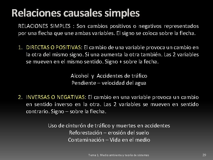 Relaciones causales simples RELACIONES SIMPLES : Son cambios positivos o negativos representados por una