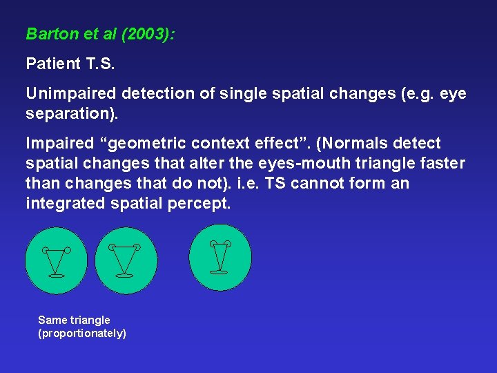 Barton et al (2003): Patient T. S. Unimpaired detection of single spatial changes (e.