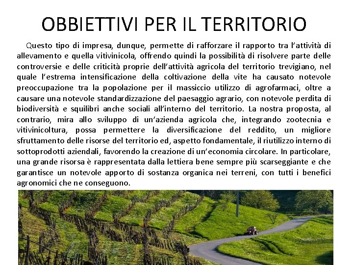 OBBIETTIVI PER IL TERRITORIO Questo tipo di impresa, dunque, permette di rafforzare il rapporto