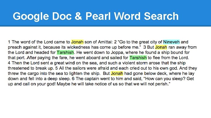 Google Doc & Pearl Word Search 