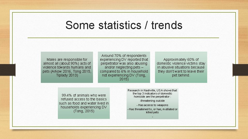 Some statistics / trends Males are responsible for almost all (about 90%) acts of