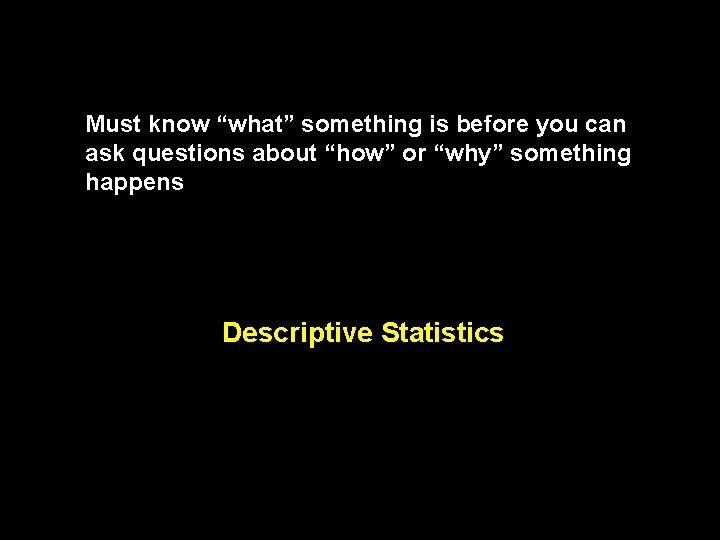 Must know “what” something is before you can ask questions about “how” or “why”