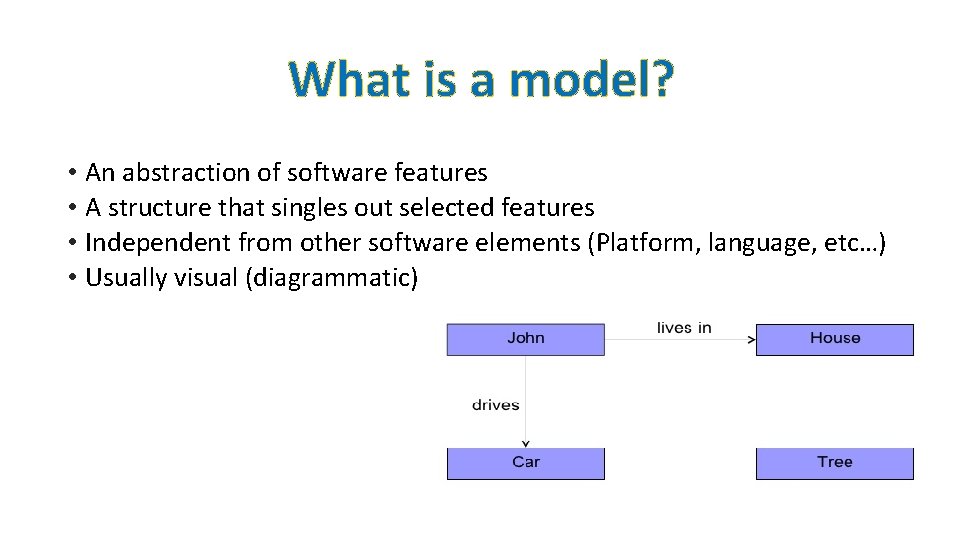 What is a model? • An abstraction of software features • A structure that