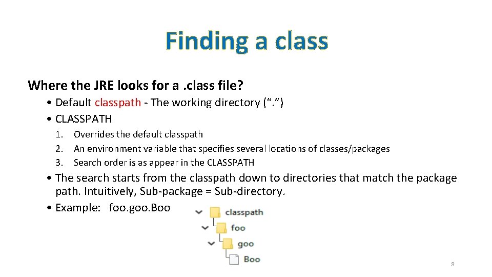 Finding a class Where the JRE looks for a. class file? • Default classpath