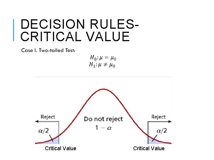 DECISION RULESCRITICAL VALUE Critical Value 