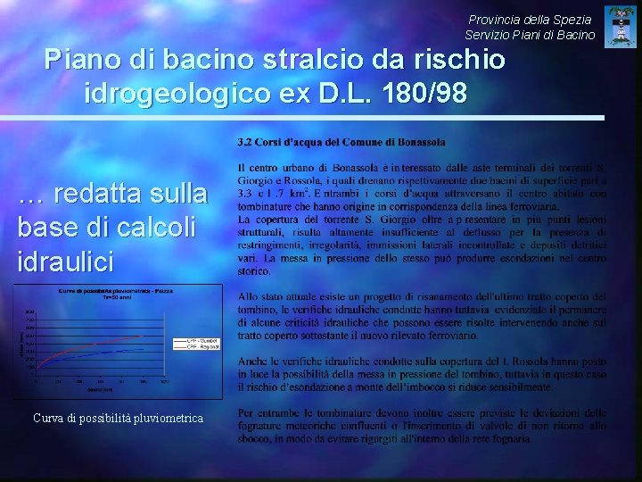 Provincia della Spezia Servizio Piani di Bacino Piano di bacino stralcio da rischio idrogeologico