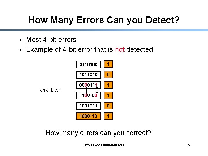 How Many Errors Can you Detect? § § Most 4 -bit errors Example of