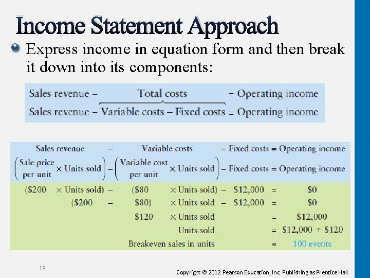 Income Statement Approach Express income in equation form and then break it down into