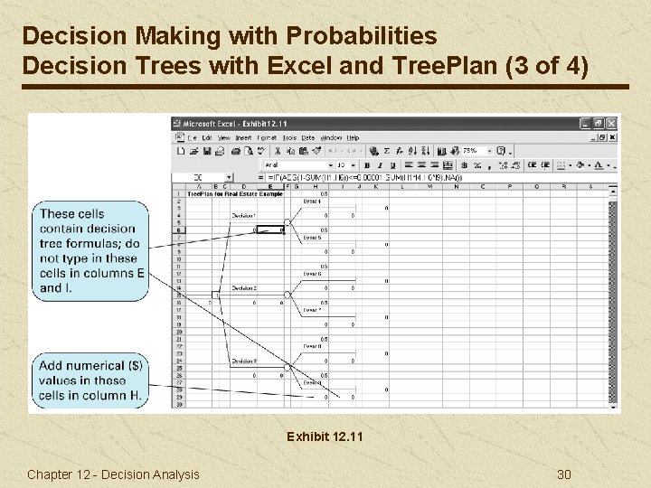 Decision Making with Probabilities Decision Trees with Excel and Tree. Plan (3 of 4)