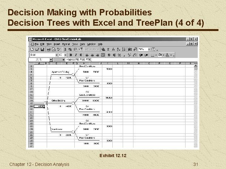 Decision Making with Probabilities Decision Trees with Excel and Tree. Plan (4 of 4)