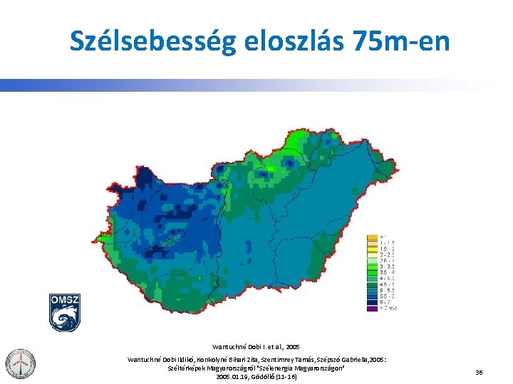 Szélsebesség eloszlás 75 m-en Wantuchné Dobi I. et al. , 2005 Wantuchné Dobi Ildikó,