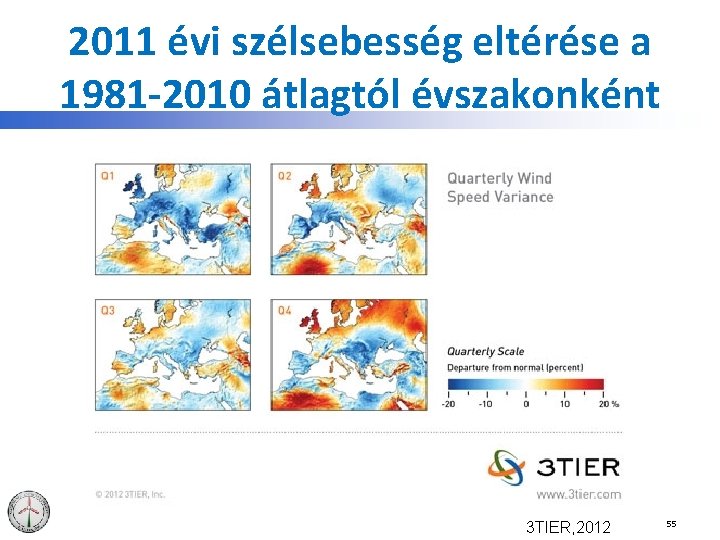 2011 évi szélsebesség eltérése a 1981 -2010 átlagtól évszakonként 3 TIER, 2012 55 